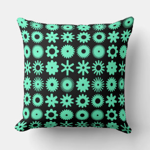 Cogs - Turquoise on Black Throw Pillow