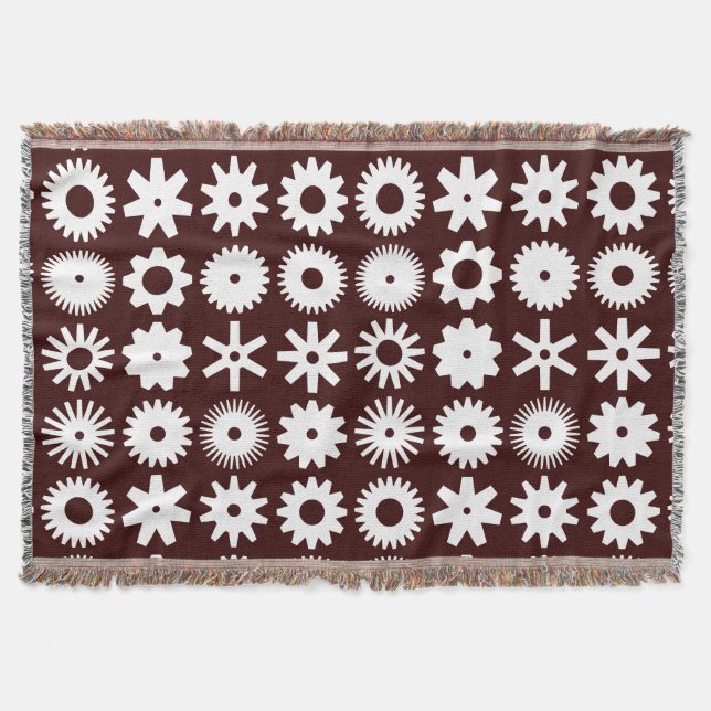Cogs - White on Dark Brown Throw Blanket (Front)