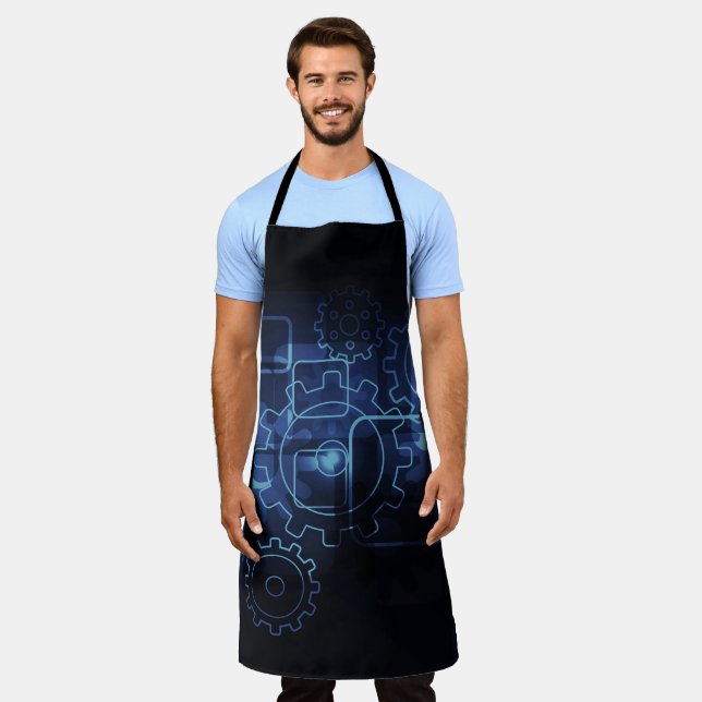 Cogwheels mechanics black blue guys men apron (Worn)