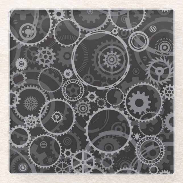 Cogwheels pattern glass coaster (Front)