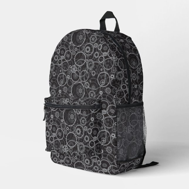 Cogwheels pattern printed backpack (Back Corner Right)
