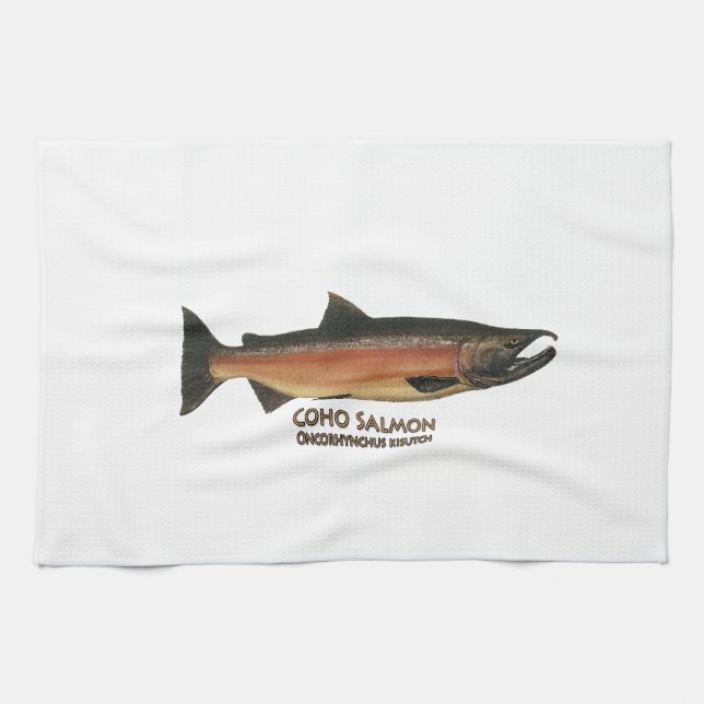 Coho - Silver Salmon (spawning phase) Kitchen Towel (Horizontal)