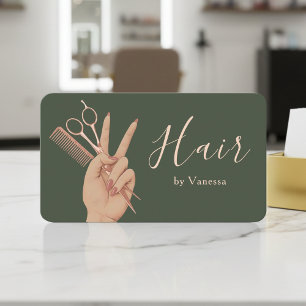Coiffeur Chic Carte de Visite Vert Sauge Or Rose