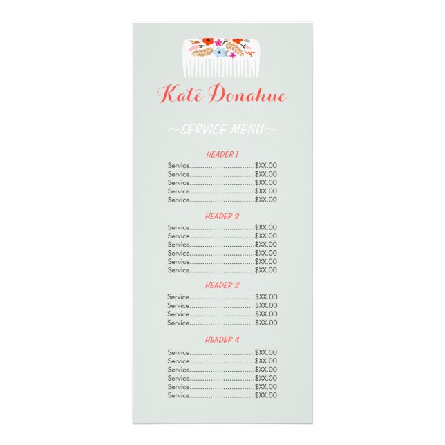 Coiffeur Floral Comb Coiffure Salon Prix Menu (Devant)
