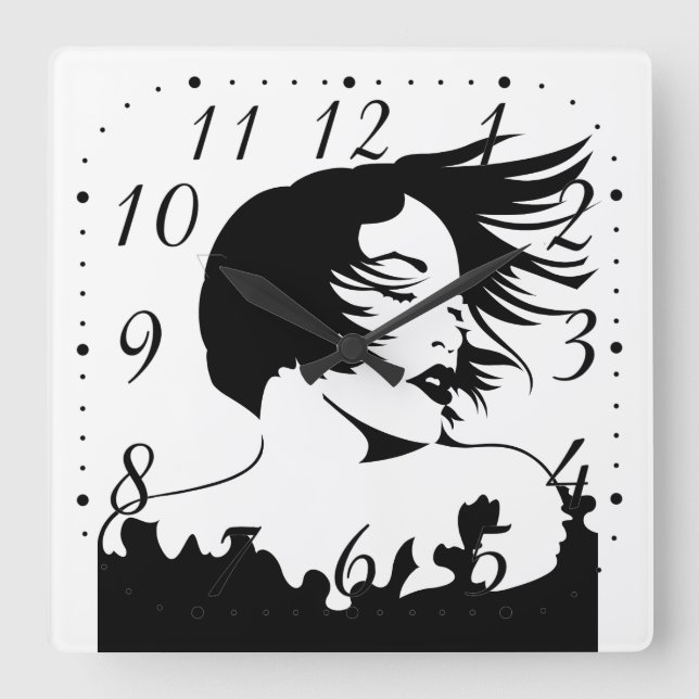 Coiffeuse salon de beauté carré horloge murale (Recto)