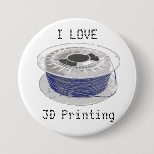 Coil of blue plastic for 3D printing with text 3 Inch Round Button