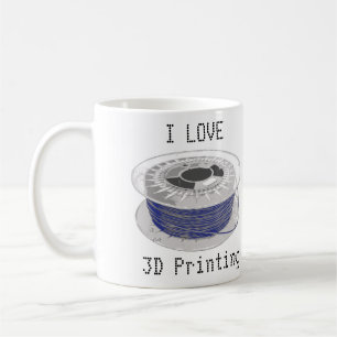 Coil of blue plastic for 3D printing with text Coffee Mug