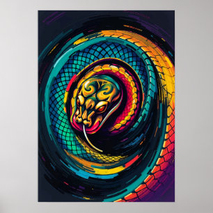 Coiled Serpent Spiral Art Poster