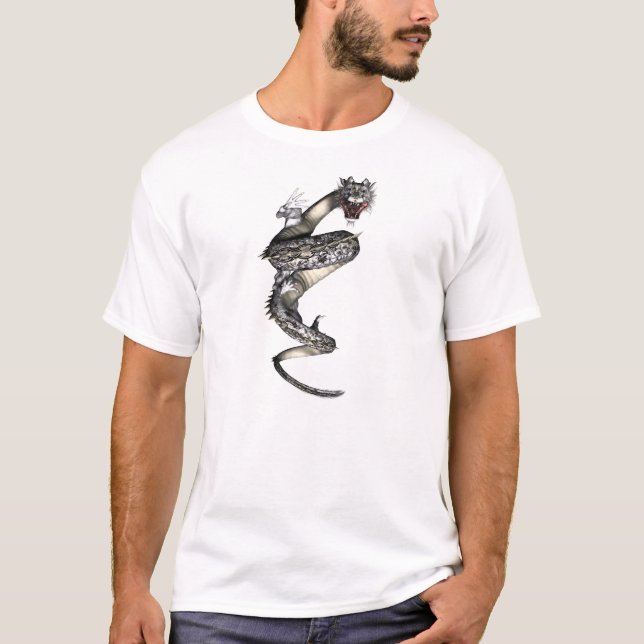 Coiled To Strike Dragon Asian Tattoo Fantasy Shirt (Front)