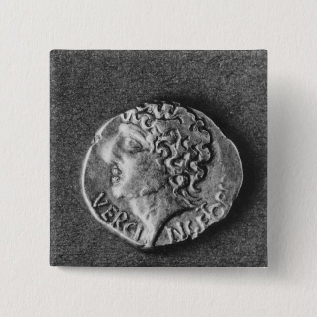 Coin bearing the effigy of Vercingetorix 2 Inch Square Button (Front)