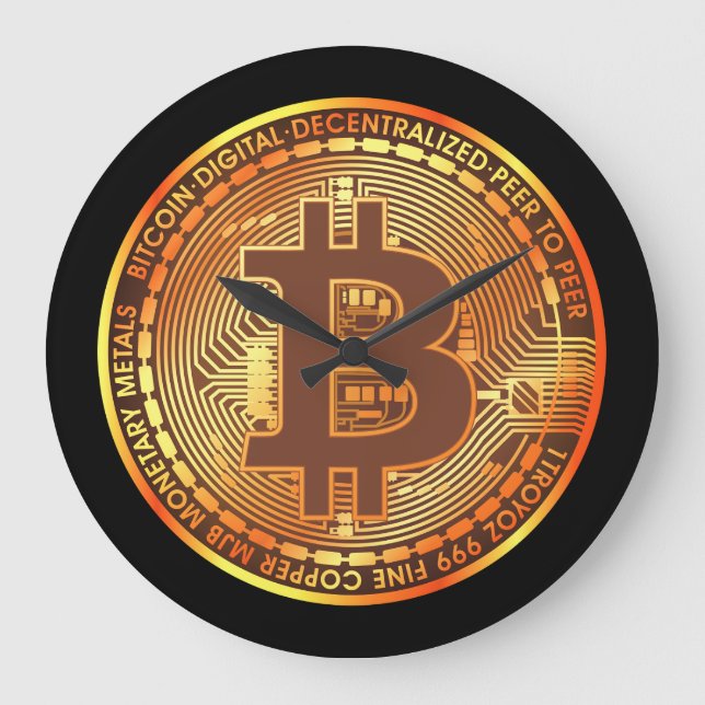 Coin Bitcoin Noir Sangria Horloge murale (Recto)