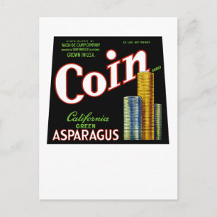 Coin California Asparagus Label Postcard