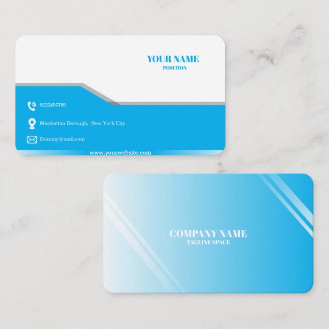 Coin Carte de visite simple personnalisé (Devant / Derrière)