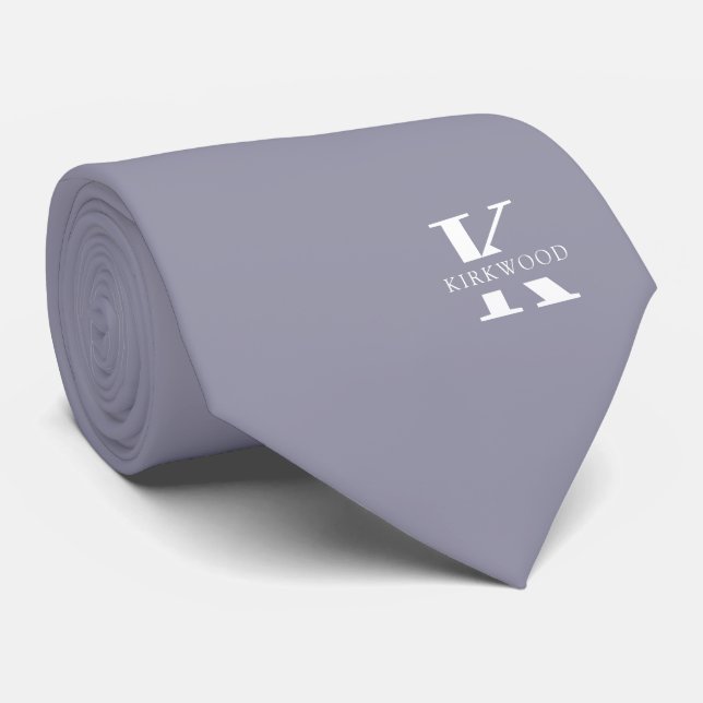 Coin Grey Elegant Monogram + Name | Two-Sided Tie (Rolled)