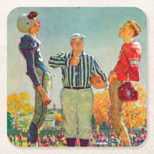 Coin Toss by Norman Rockwell Square Paper Coaster