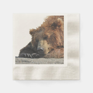 Coined Cocktail Napkin w/ grizzly bear