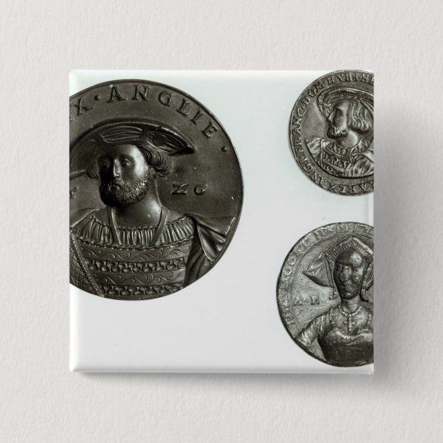 Coins depicting Henry VIII and Anne Boleyn 2 Inch Square Button (Front)
