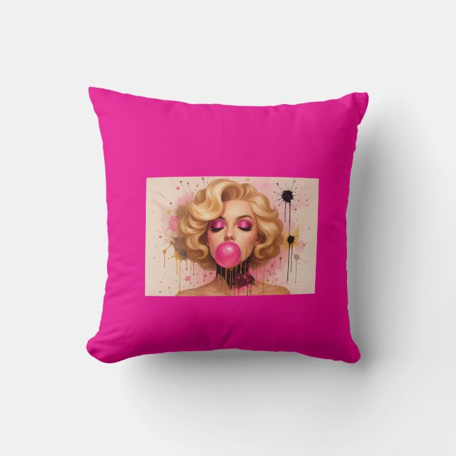 Cojín Decorativo Pop Art Glam – Mujer Rubia  Throw Pillow (Front)