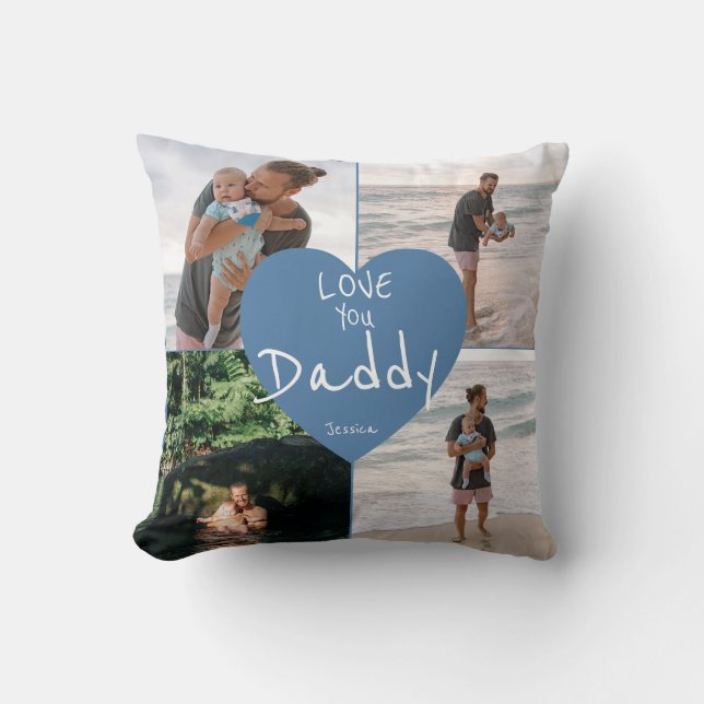 Cojín Love You Daddy with Personalized Photos Throw Pillow (Front)
