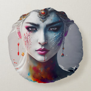 Cojín Redondo skin paint girl white Round Pillow