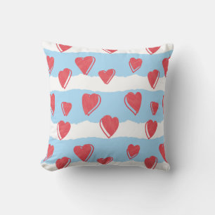 Cojín with hearts and blue and white stripes throw pillow