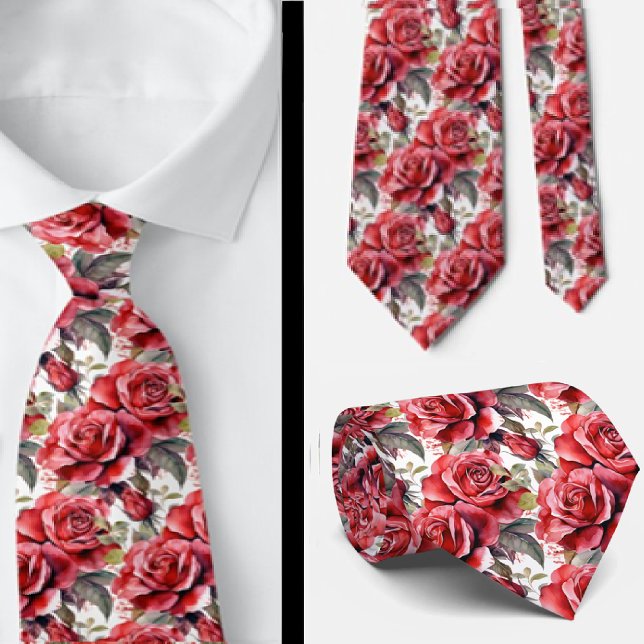 Col classique cravate à nœud papillon rouge roses (Créateur téléchargé)
