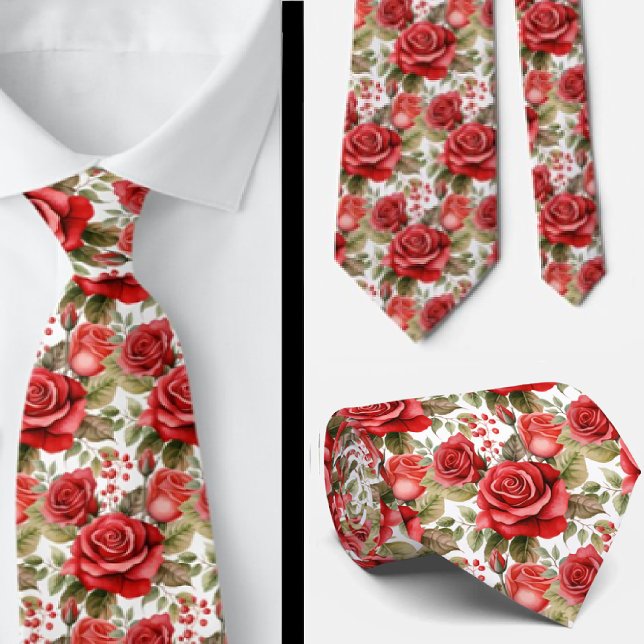 Col classique cravate à nœud papillon rouge roses (Créateur téléchargé)
