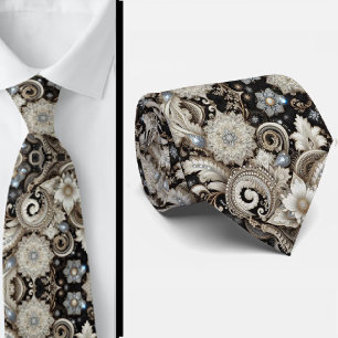 Col cravate à motifs lacis diamant noir blanc or