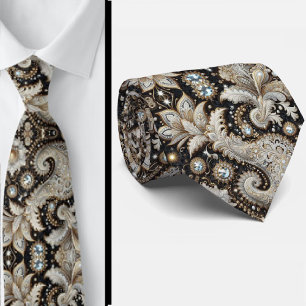 Col cravate à motifs noir blanc or dentelle paisle