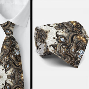 Col cravate à motifs Paisley diamantés noir blanc 
