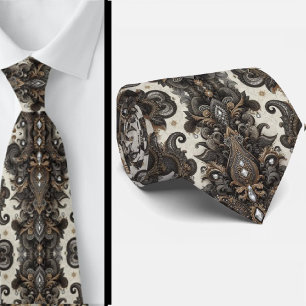 Col cravate à motifs Paisley diamantés noir blanc 