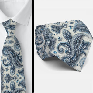 Col cravate à motifs paisley en diamant bleu et bl