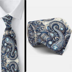 Col cravate à motifs paisley en diamant bleu et bl