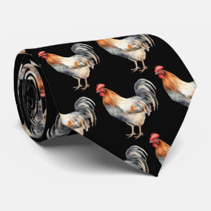 Col cravate animal de ferme coq aquarelle