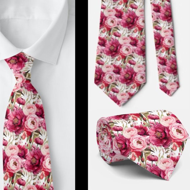Col cravate aquarelle florale rose vif (Créateur téléchargé)