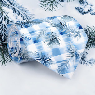 Col cravate carreaux hiver bleu clair