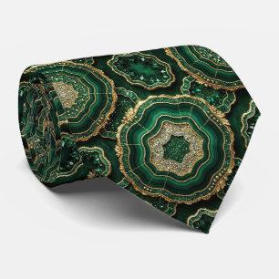 Col cravate de luxe   Forest Green Gold Geode