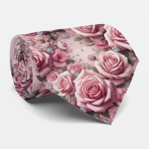 Col cravate de mariage de luxe   Roses roses et di