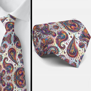 Col cravate en faux opale holographique paisley de