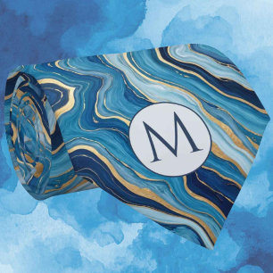 Col cravate en faux soie Monogram Bleu + Marbre