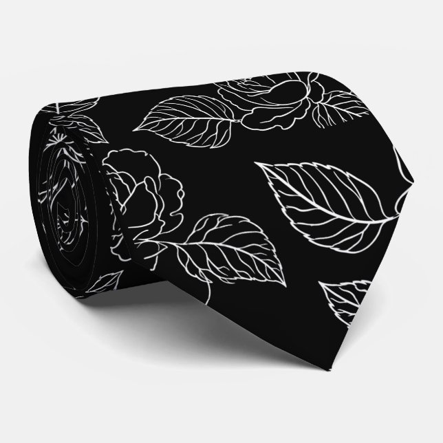 Col cravate feuille noir et blanc (Roulé)
