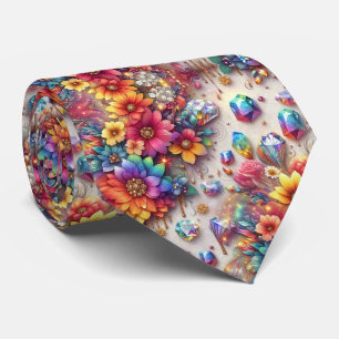 Col cravate flamboyant Fleurs arc-en-ciel et dia