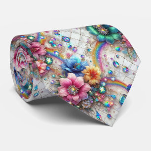Col cravate flamboyant Fleurs et diamants arc-en