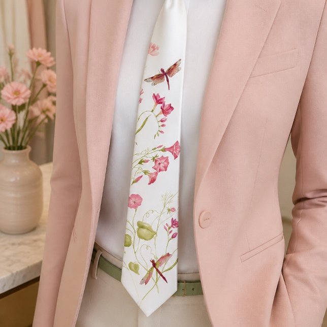 Col cravate fleur rose libellule (Créateur téléchargé)