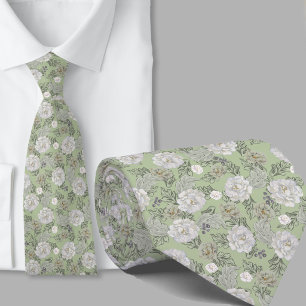 Col cravate fleurs motif floral vert sauge