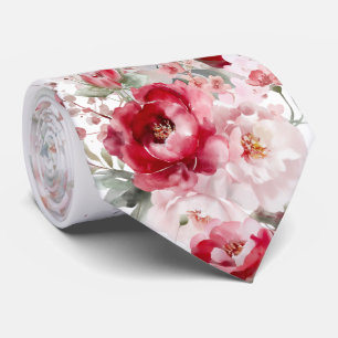 Col cravate fleurs rouges blanches