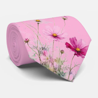 Col cravate floral cosmos aquarelle prairie