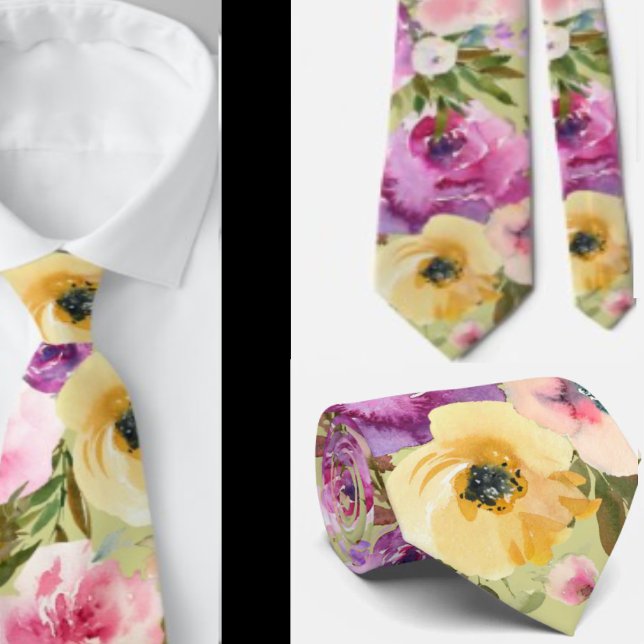 Col cravate floral rose jaune pourpre vert printem (Créateur téléchargé)