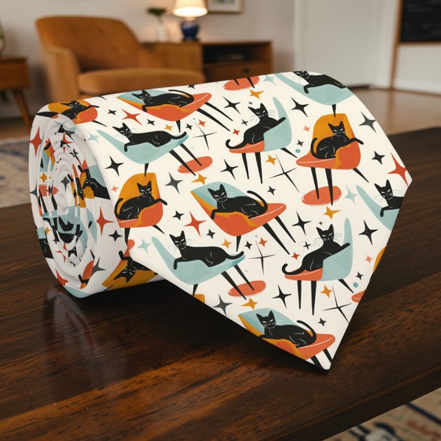 Col cravate graphique rétro chat 50 (Créateur téléchargé)