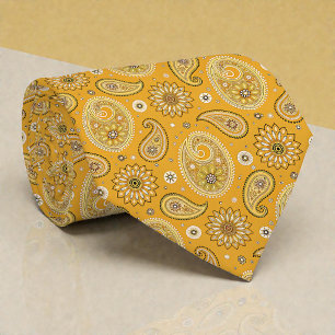 Col cravate jaune paisley rétro hippie